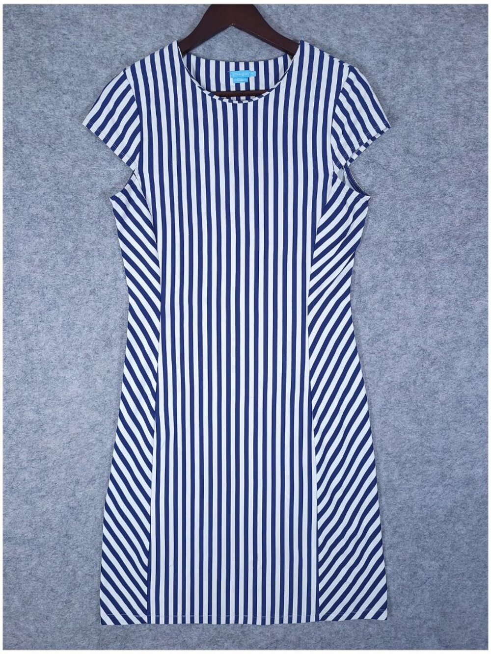 J.McLaughlin Catalina Cloth Dress Blue Optical Stripe Nautical Coastal Medium